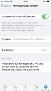 WhatsApp Business Funktionen Anleitung Abwesenheitsnachricht